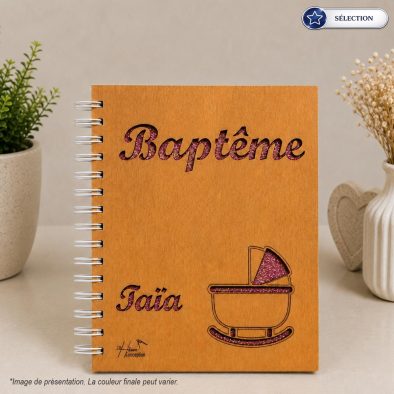 Carnet couverture Bois – Baptême – Spirale métalique – Sélection