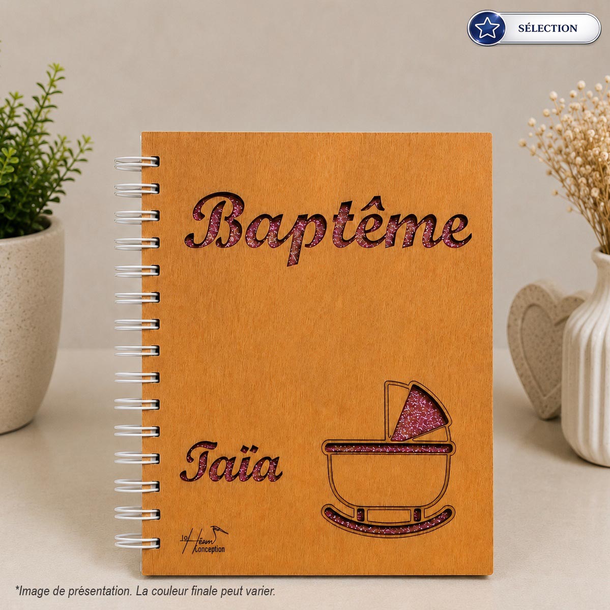 Carnet couverture Bois - Baptême - Spirale métalique - Sélection
