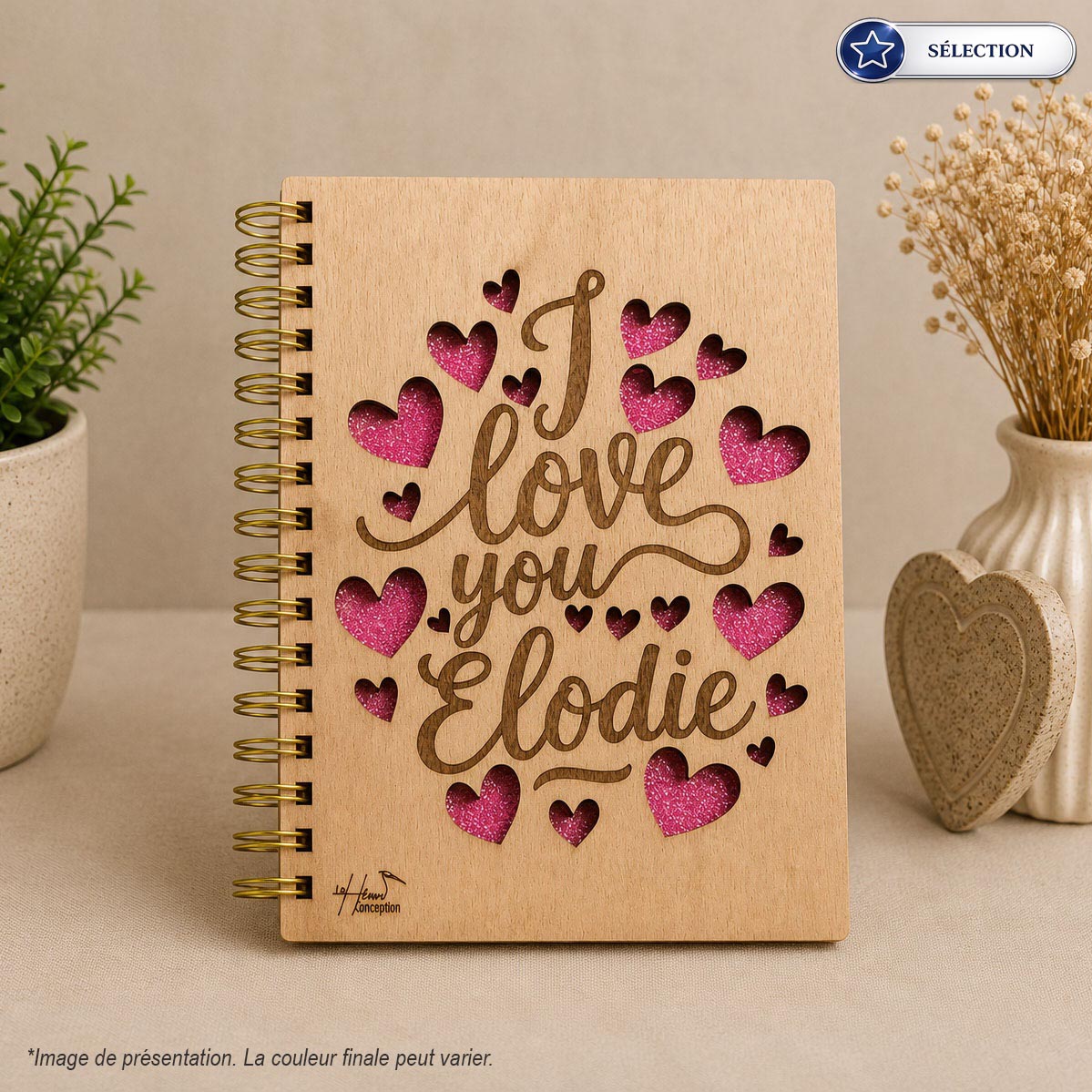 Carnet couverture Bois - I love you - Spirale métalique - Sélection – Image 3